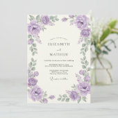 Amethyst Zilver Ranunculus Eucalyptus Bruiloft Kaart (Staand voorkant)