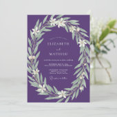 Amethyst Zilveren Loof Eucalyptus Bruiloft Kaart (Staand voorkant)