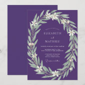 Amethyst Zilveren Loof Eucalyptus Bruiloft Kaart (Voorkant / Achterkant)