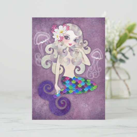 Amethyste Mermaid Invitation Kaart (Staand voorkant)