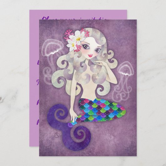 Amethyste Mermaid Invitation Kaart (Voorkant / Achterkant)