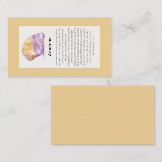 Ametrine Crystal Betekenis Sieraden Display Visitekaartje (Voorkant / Achterkant)