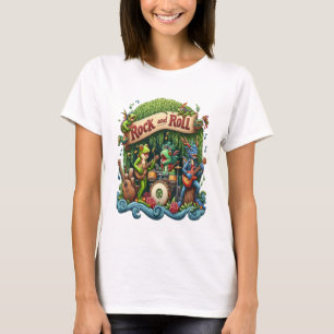 Amfibische band jammen in een moeras met gitaren t-shirt