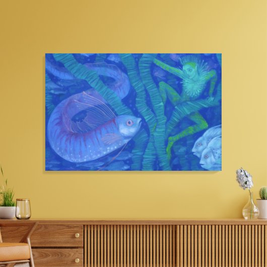 Amfibische en viskoning, fantasiekunst, onderwater canvas afdruk (Insitu (Woonkamer))