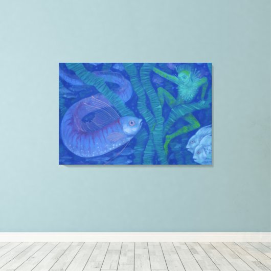 Amfibische en viskoning, fantasiekunst, onderwater canvas afdruk (Insitu (Houten vloer))