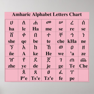 Amharic Alphabet Letters Chart - Poster van 33 gra