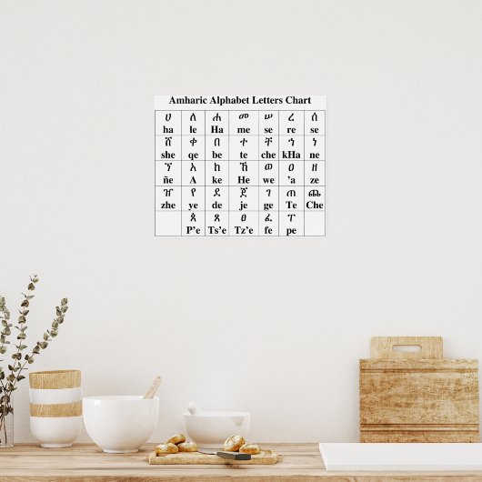 Amharic Alphabet Letters Chart - Poster van 33 gra (Keuken)