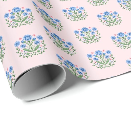 Amherst Bloemendruk op Roze Cadeaupapier (Rol Hoek)