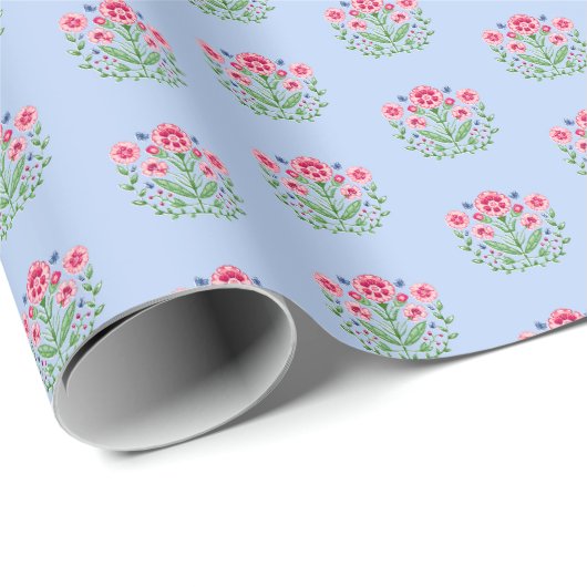 Amherst Floral Print on Blue Cadeaupapier (Rol Hoek)