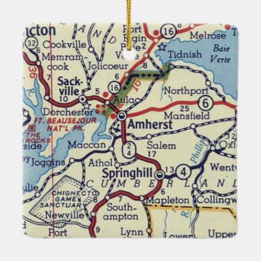 Amherst NS  Map Keramisch Ornament (Achterkant)