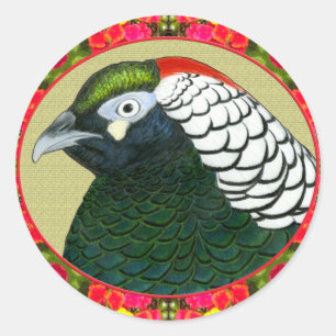 Amherst Pheasant and Flowers Ronde Sticker