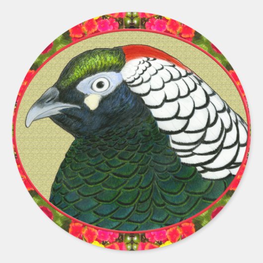 Amherst Pheasant and Flowers Ronde Sticker (Voorkant)