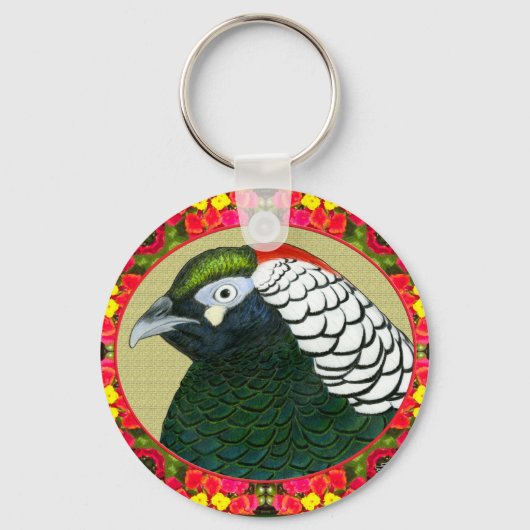 Amherst Pheasant and Flowers Sleutelhanger (Voorkant)
