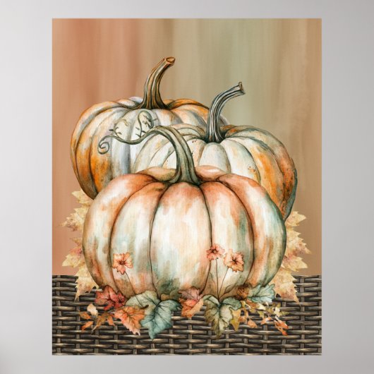 Amiable Sinaasappel, Witte en Groene Waterverf Pom Poster (Voorkant)