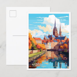 Amiens Frankrijk vintage reisillustratie Briefkaart