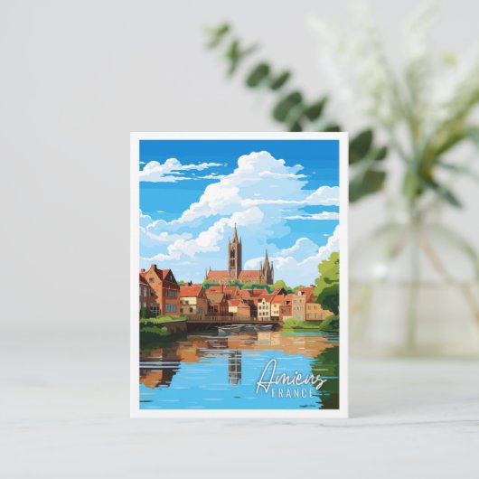 Amiens Frankrijk vintage reisillustratie Briefkaart (Staand voorkant)