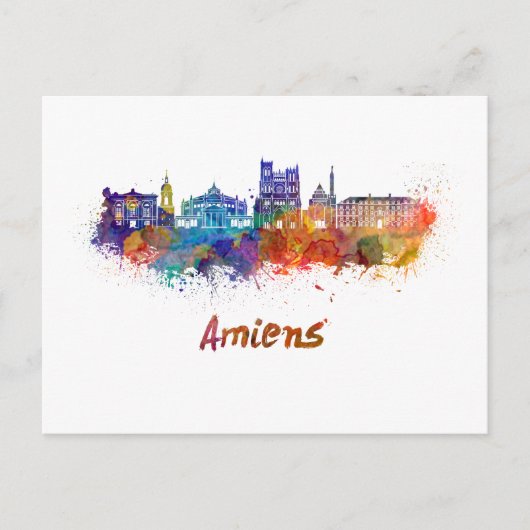 Amiens skyline in waterverf briefkaart (Voorkant)