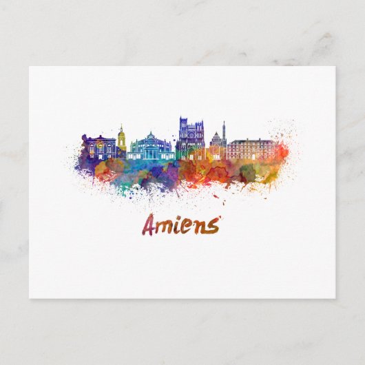 Amiens skyline in waterverf briefkaart (Voorkant)