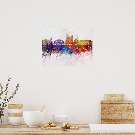 Amiens skyline op waterverf achtergrond poster (Keuken)