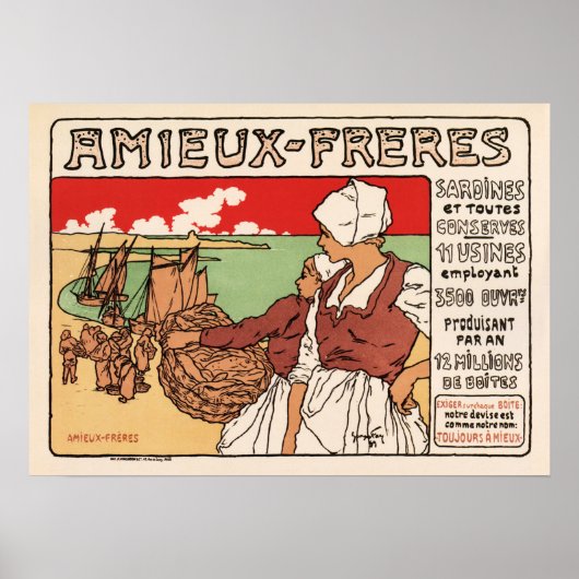 AMIEUX-FRERES sardine Fish Fisherman Old French Poster (Voorkant)