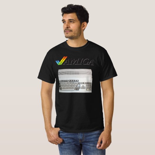 Amiga 1980er 1990er 16-bits nostalgie t-shirt (Voorkant volledig)