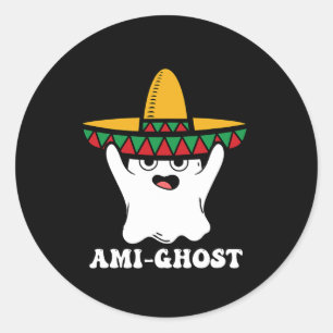 Amighost Spooky Halloween Ghost Mexicaanse Sombrer Ronde Sticker