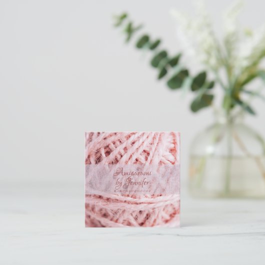 Amigurumi Yarn Pink Crochet Vierkante Visitekaartje (Staand voorkant)