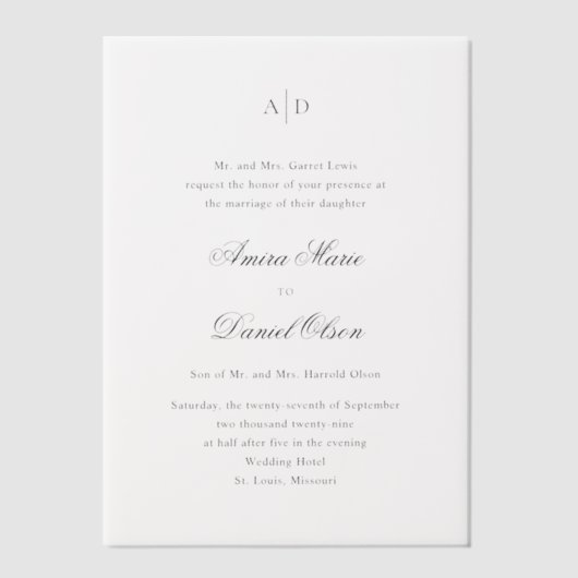 Amira Elegant Wedding Vellum Uitnodigingen (Voorkant)