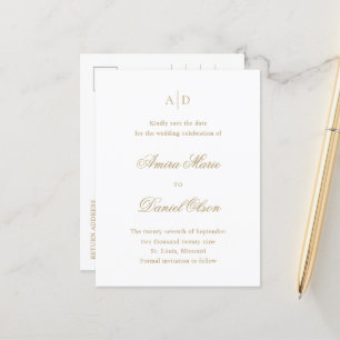 Amira Gold Elegant Wedding Save the Date Aankondigingskaart