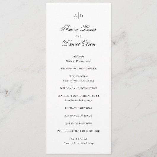 Amira White Elegant Huwelijk Programmakaart (Voorkant)