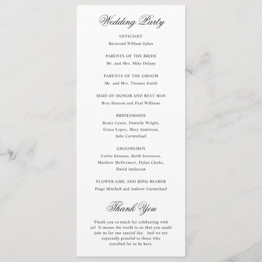 Amira White Elegant Huwelijk Programmakaart (Achterkant)