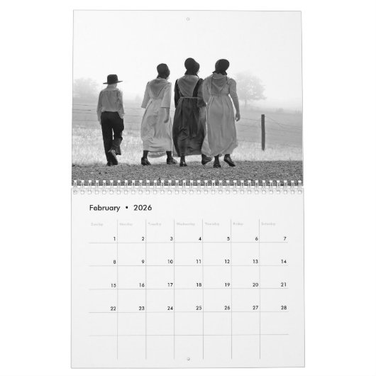 Amish B&W Kalender (Feb 2026)