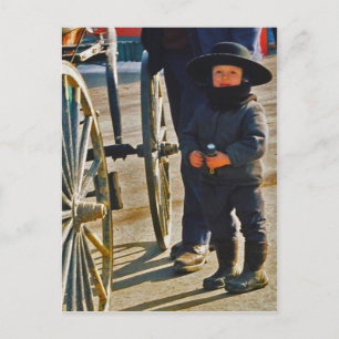 Amish Boy/Wagon Wheel Briefkaart