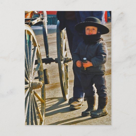 Amish Boy/Wagon Wheel Briefkaart (Voorkant)