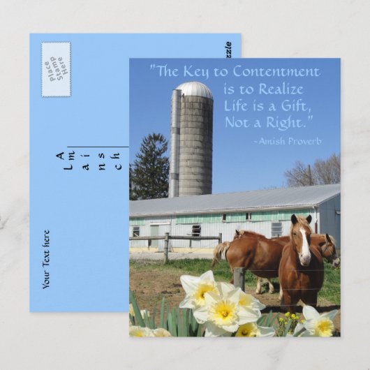 Amish Briefkaart Life is een cadeau. Voeg Jouw tek (Voorkant / Achterkant)