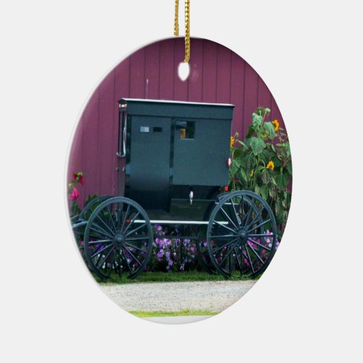 Amish Buggy-Barnyard Keramisch Ornament (Rechts)