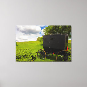 Amish Buggy in Hillside Boerderij Canvas Afdruk