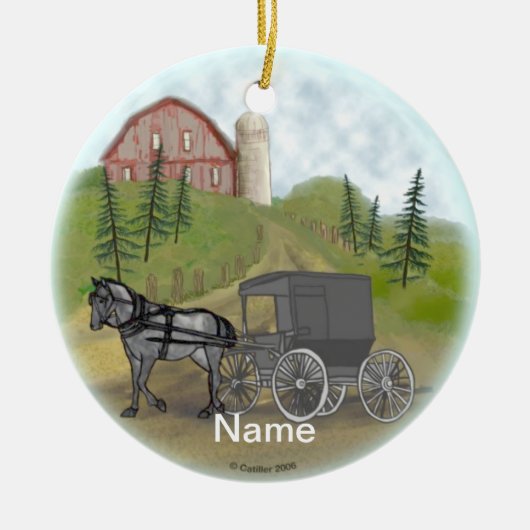 Amish Buggy Kerstbal Keramisch Ornament (Voorkant)