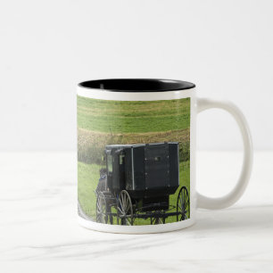 Amish buggy op landweg, Noordoost Ohio, Tweekleurige Koffiemok