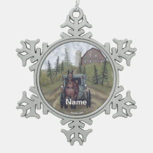 Amish Buggy Town Day sieraad Tin Sneeuwvlok Ornament