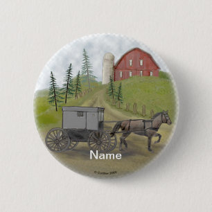 Amish Buggy Visiting pin Ronde Button 5,7 Cm