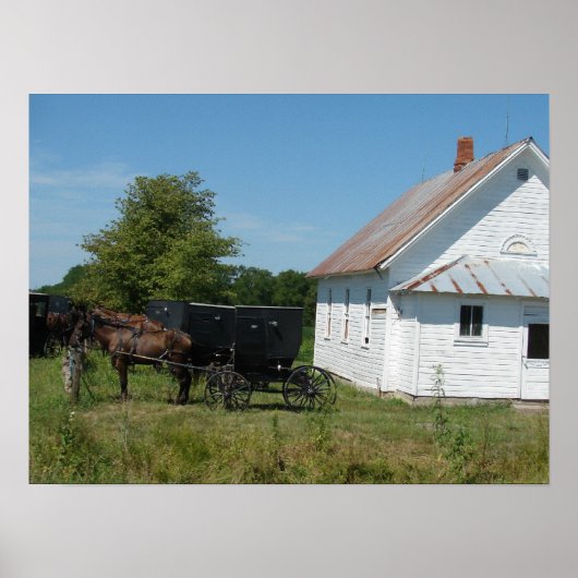 Amish Church and Horses, Rural Iowa Poster (Voorkant)