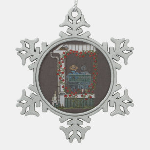 Amish Couple on Porch Swing Tin Sneeuwvlok Ornament