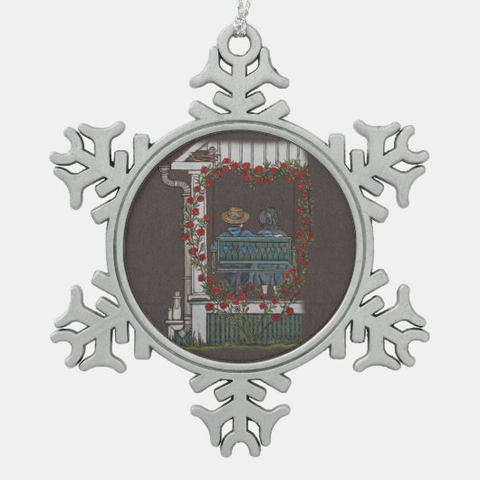 Amish Couple on Porch Swing Tin Sneeuwvlok Ornament (Voorkant)