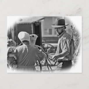Amish Family-(b&w)-Briefkaart Briefkaart