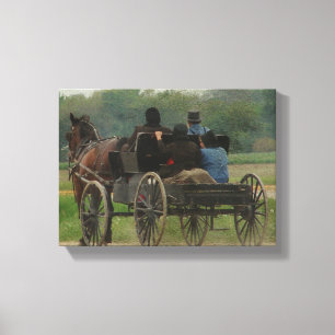 Amish Family Outing Canvas Afdruk