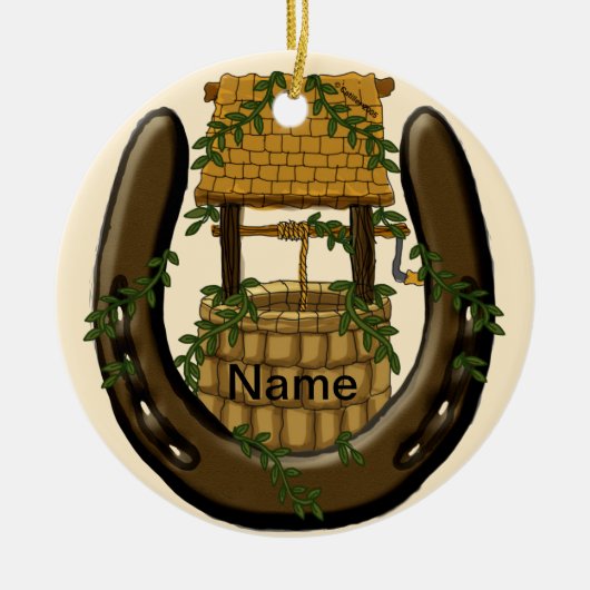 Amish Hoefijzer Wensput aangepaste naam ornament (Voorkant)