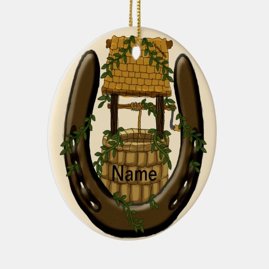 Amish Hoefijzer Wishing Well aangepaste naam ornam Keramisch Ornament (Rechts)