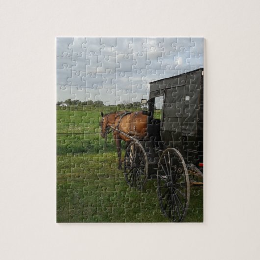 Amish Horse and Buggy at Sunset Legpuzzel (Verticaal)