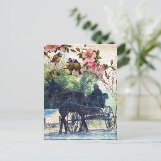 Amish Horse and Buggy Birdie Texture Briefkaart (Staand voorkant)